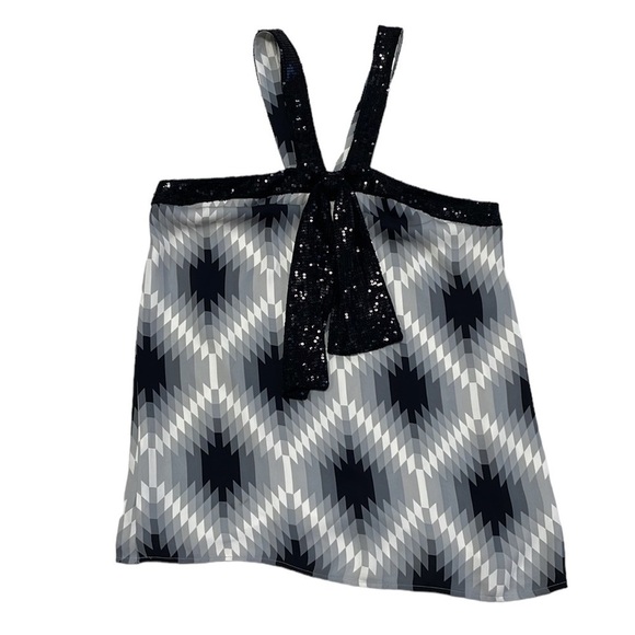 Tory Burch Silk Tank Top Geometric Print Grey Black Size 8 - Picture 4 of 16